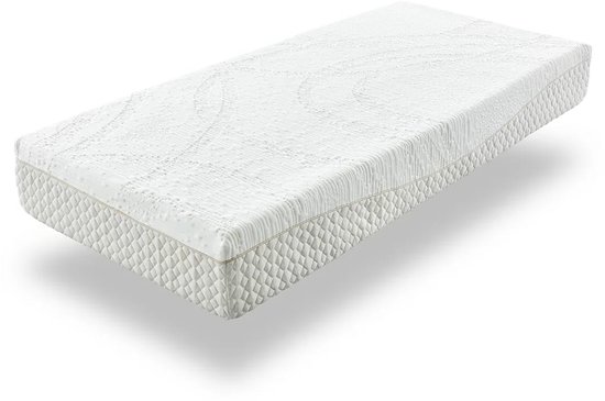 Wit matras met een gestructureerde bovenkant en gewatteerde zijkanten, zwevend.