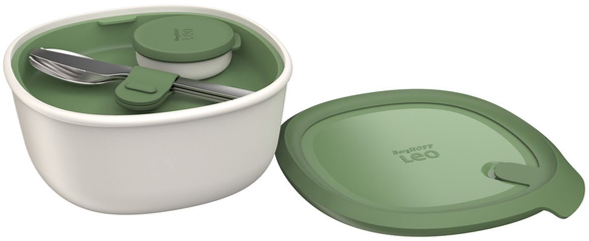 Lunchset met bestek, Wit/Groen - Polypropyleen - BergHOFF|Leo Line
