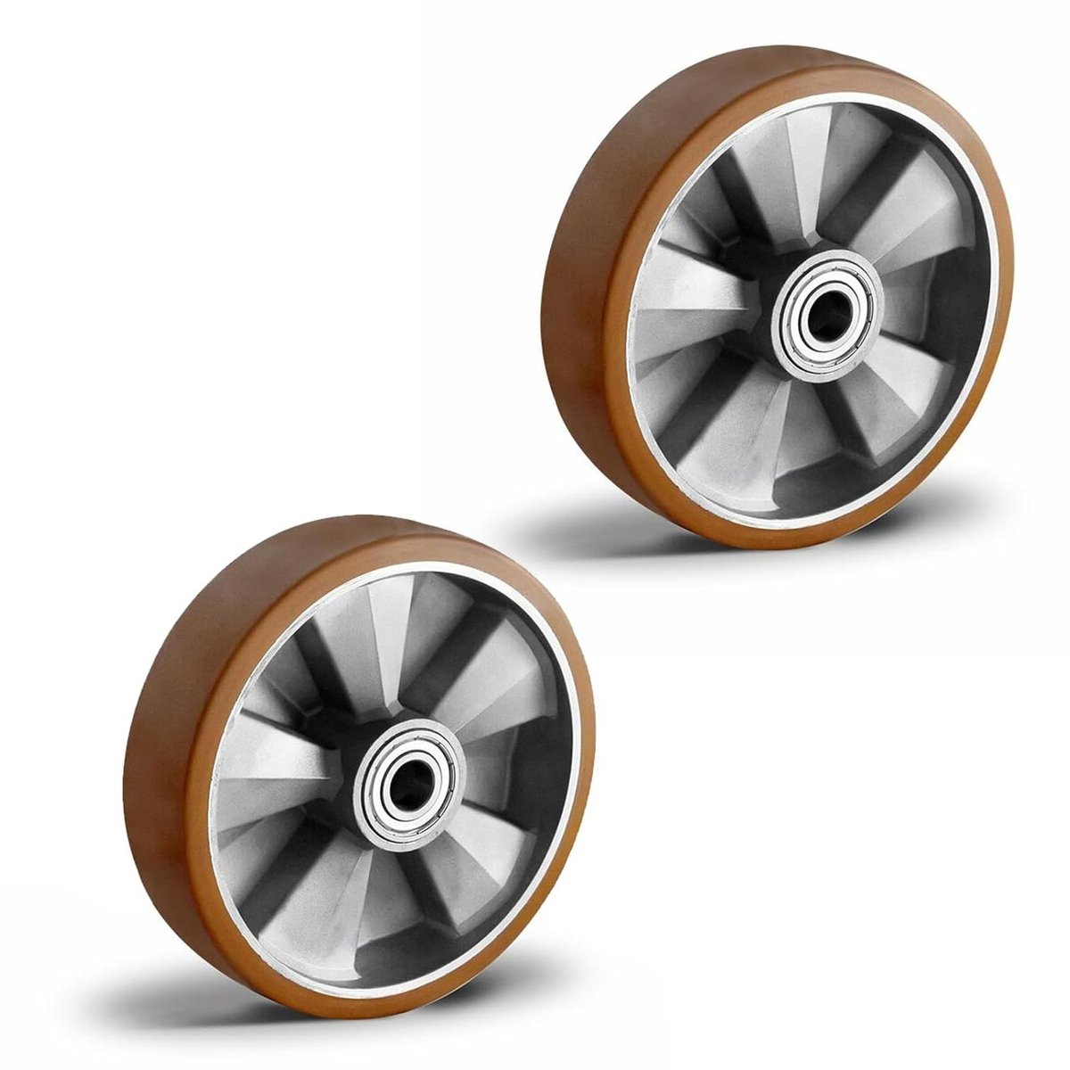 Inbouwwielen Set - Zware Belasting - Materiaal Transport - Dubbele Kogellagers - 20 cm Diameter - Bruin