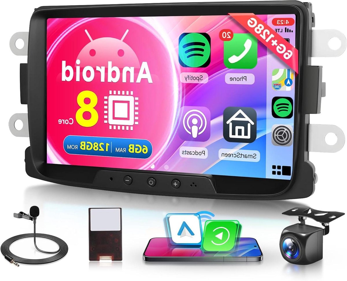 Auto Radio - Multimedia Systeem - Navigatie Muziek - 8 Core Processor - 8 inch Scherm - Zwart