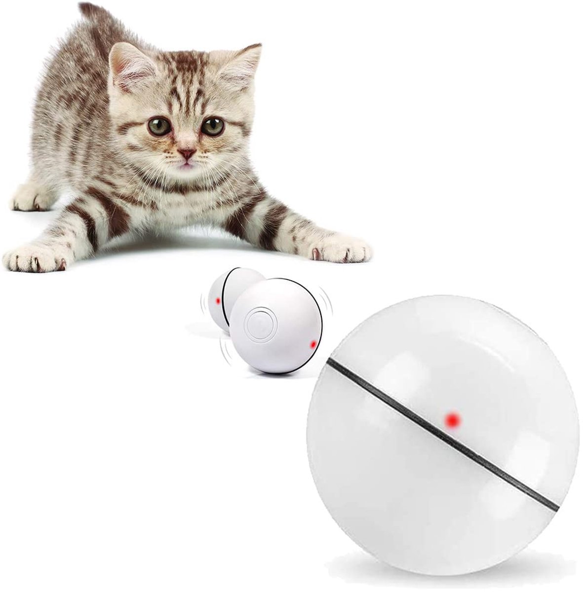 carmdering - Kattenbal - Interactief speelgoed - Automatisch rollend - Oplaadbaar, rolt willekeurig - Rood knipperlicht, ideaal voor donker - Stopt na 40 minuten, robuust en duurzaam - Perfect voor energieke katten en drukke eigenaren