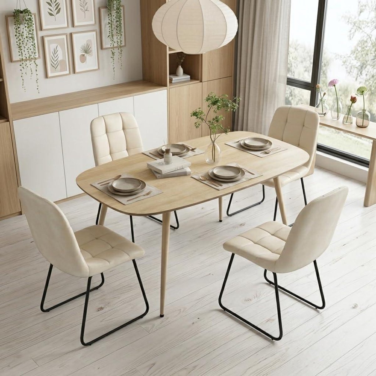 Eettafel Set - Eetkamer Meubelen - Samen Eten - Ruimtebesparend Ontwerp - 4 Personen - Houtkleur Beige