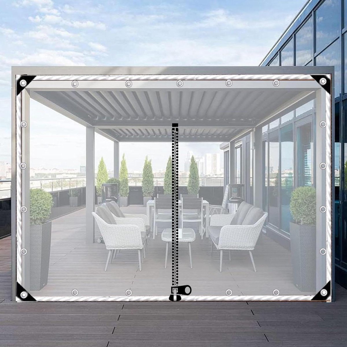 Dekzeil Zijpanelen - Zeildoek Gordijn - Buitenruimte Afschermen - Met Ritssluiting - 2.8 x 2 meter - Transparant