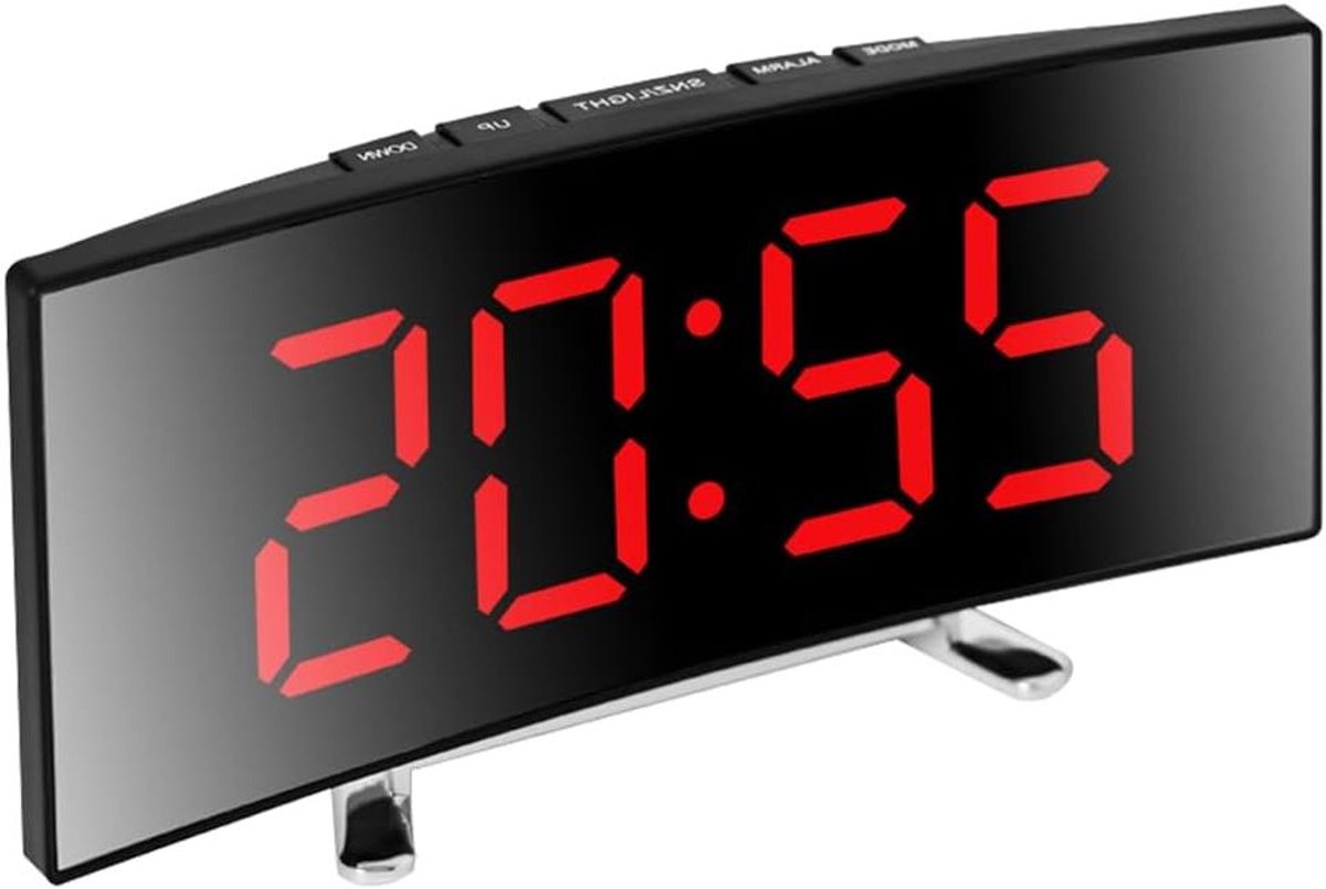 LED Wekker - Spiegelklok Digitale Klok - Tijd Weergeven - Gebogen Scherm - 6 Inch Display - Rood
