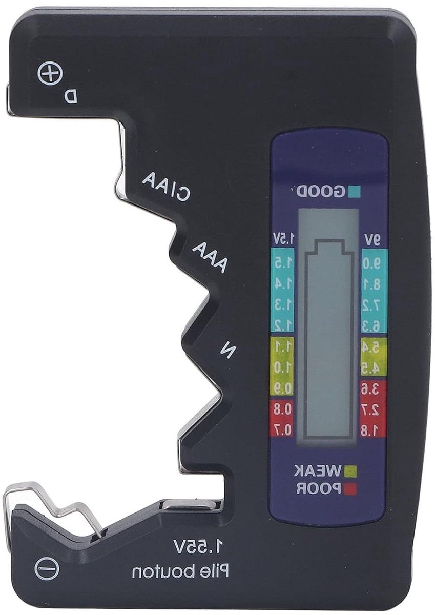 Digitale Batterijtester - Batterij Controle - Batterij Levensduur - Duidelijk Kleurendisplay - AA AAA C D - Zwart
