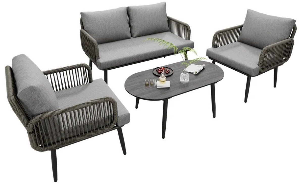 RosaBloom tuinset - Tuinbank - Tuinstoel - Loungeset - Tuinmeubelset - Met Zit en Rugkussens - Met Salontafel - Grijs
