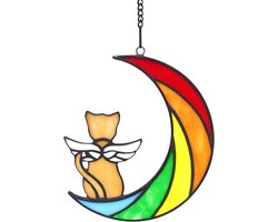 Glas-in-lood Kat - Herinneringsgeschenk - Huisdecoratie - Handgemaakt ontwerp - 16.3 cm - Regenboog