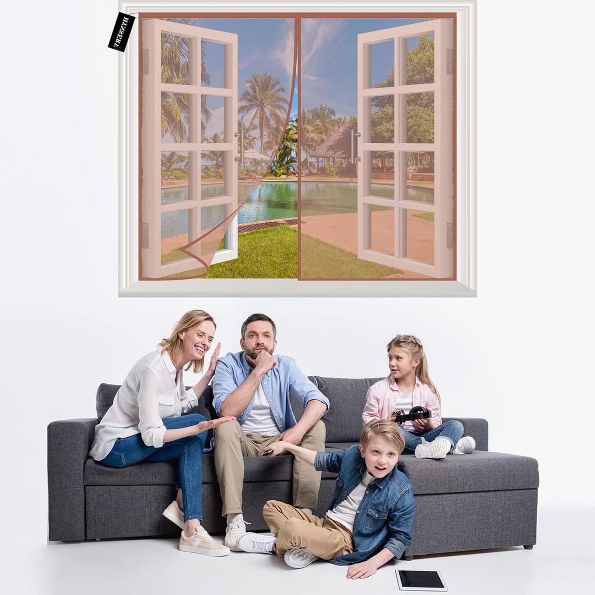 Vliegenhorren voor ramen - Insectenhor raam - Insecten buiten houden - Eenvoudige montage - 120x135cm - Bruin