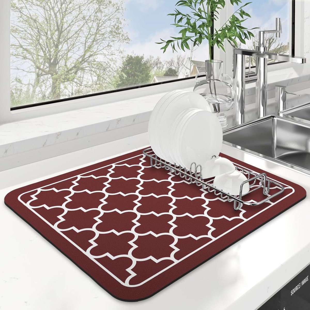 Keuken Droogmat - Afwasmat Aanrecht - Keuken Werkblad - Super Absorberend - 45 x 38 cm - Rood