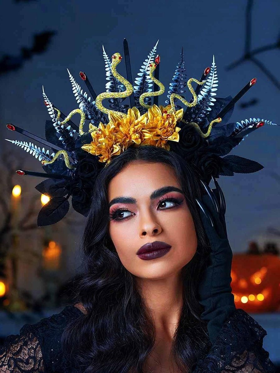 Halloween haarband met zwarte bloemen voor feestelijke kostuums en accessoires