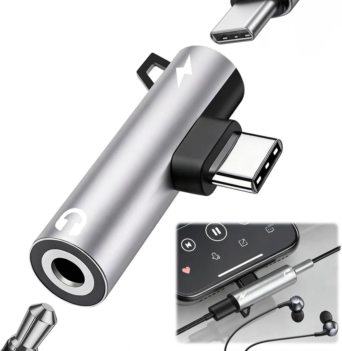 USB C adapter - 35 mm jack - Muziek en laden - 2-in-1 functionaliteit - 2 stuks - Wit