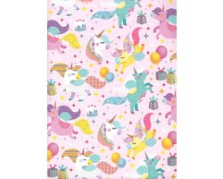 ARKRAFT Cadeaupapier 3 vellen formaat 90 x 65 cm FSC product plasticvrije verpakking meisjes eenhoorn regenboog (18-9173)