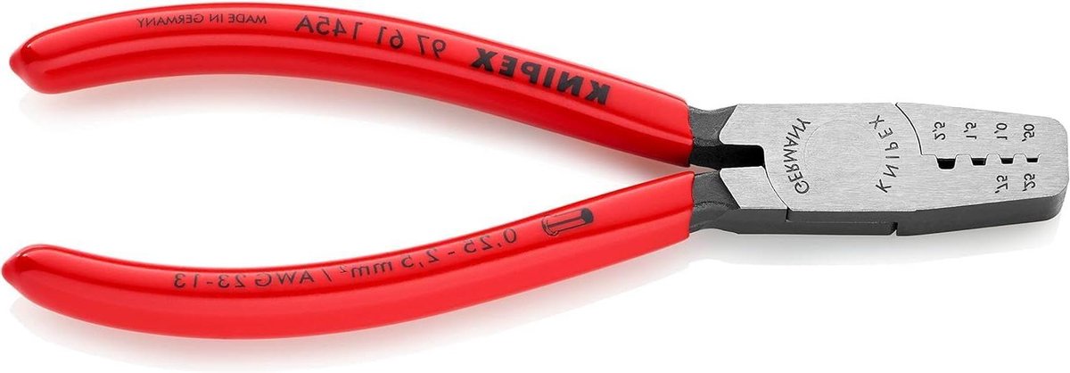 Krimptang Adereindhulzen - Perstang Huls - Elektrisch Aansluiten - Zelfinstellend Dwangsluiting - 145 mm - Chroom Zilver Rood