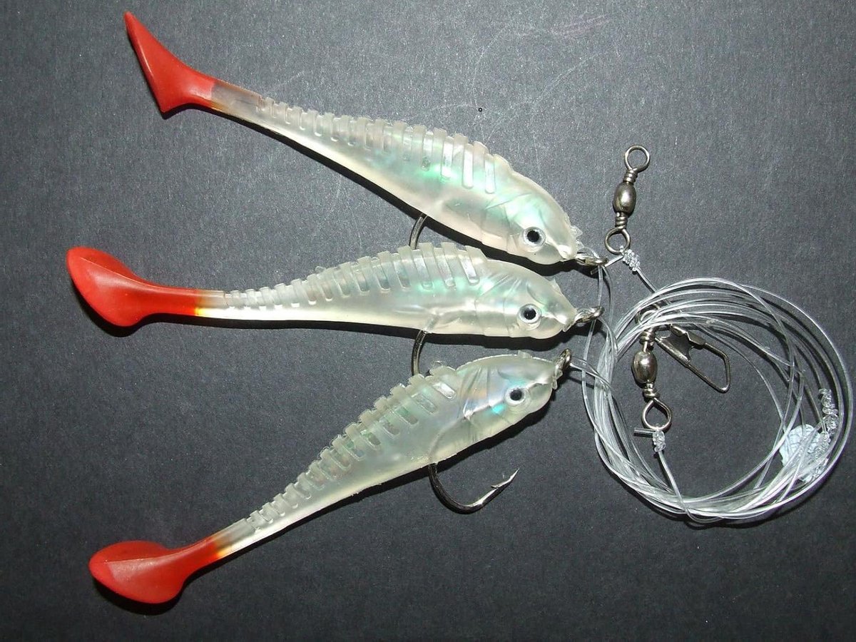 Grote Vis Shad Rig - Kunstaas Lijn Clip - Zee Visserij - 3 x 6/0 Haken - 11cm - Rood