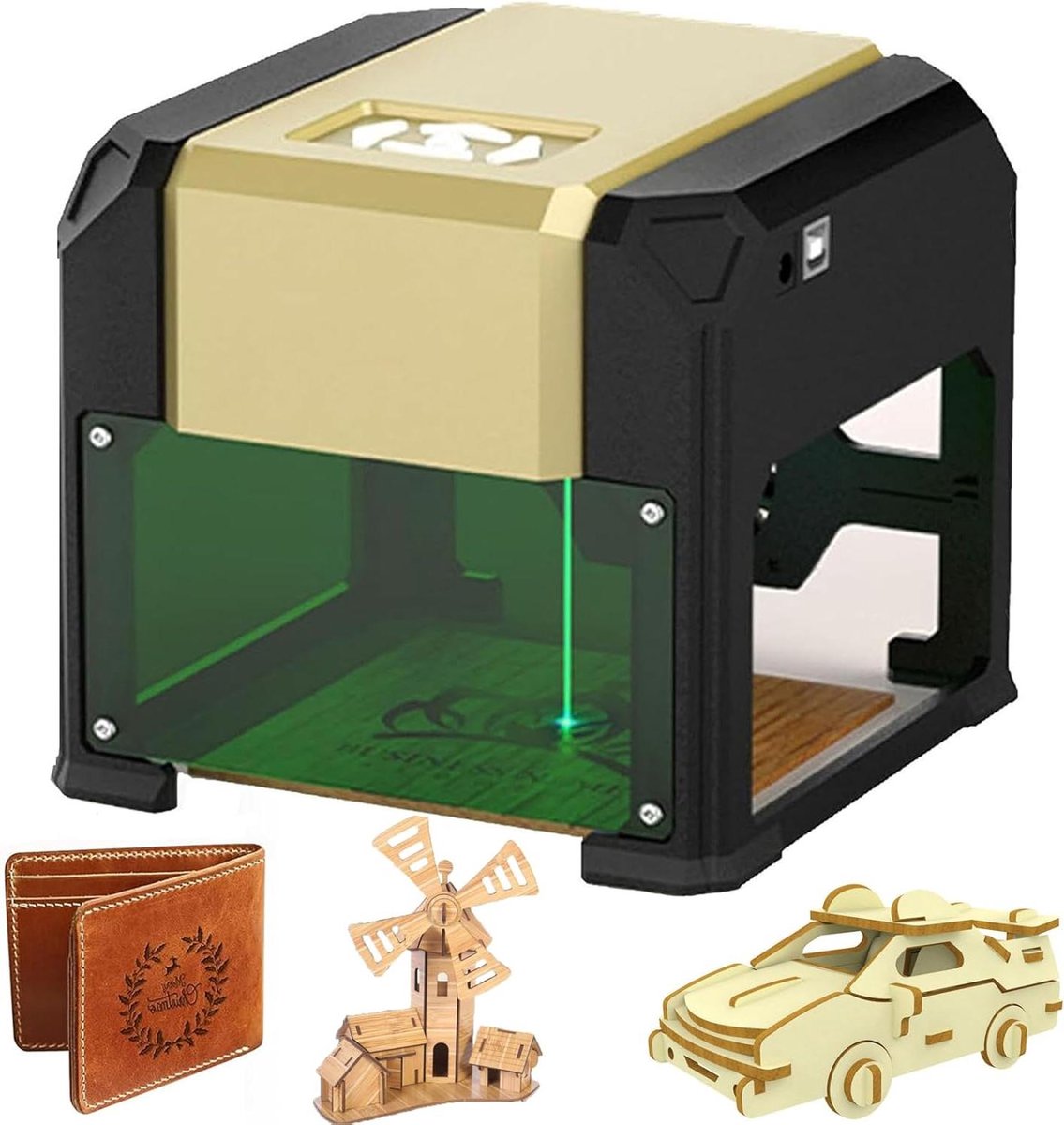 Mini Lasergraveerder - Draagbare Graveermachine - Doe-het-zelf Projecten - Verstelbare Brandpuntsafstand - 80x80mm Graveeroppervlak - Zwart