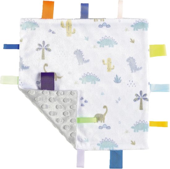 Babyddekens - Sensorische deken Knuffeldeken - Baby comfort - Zachte stof - 24 x 24 cm - Dino+Oranje — afbeelding 3