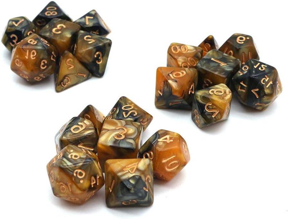 Veelvlaks Dobbelstenen - RPG Dobbelstenen Set - Tafelspellen Spelen - Dubbele Kleuren Design - 21 Stuks - Zwart en Geel