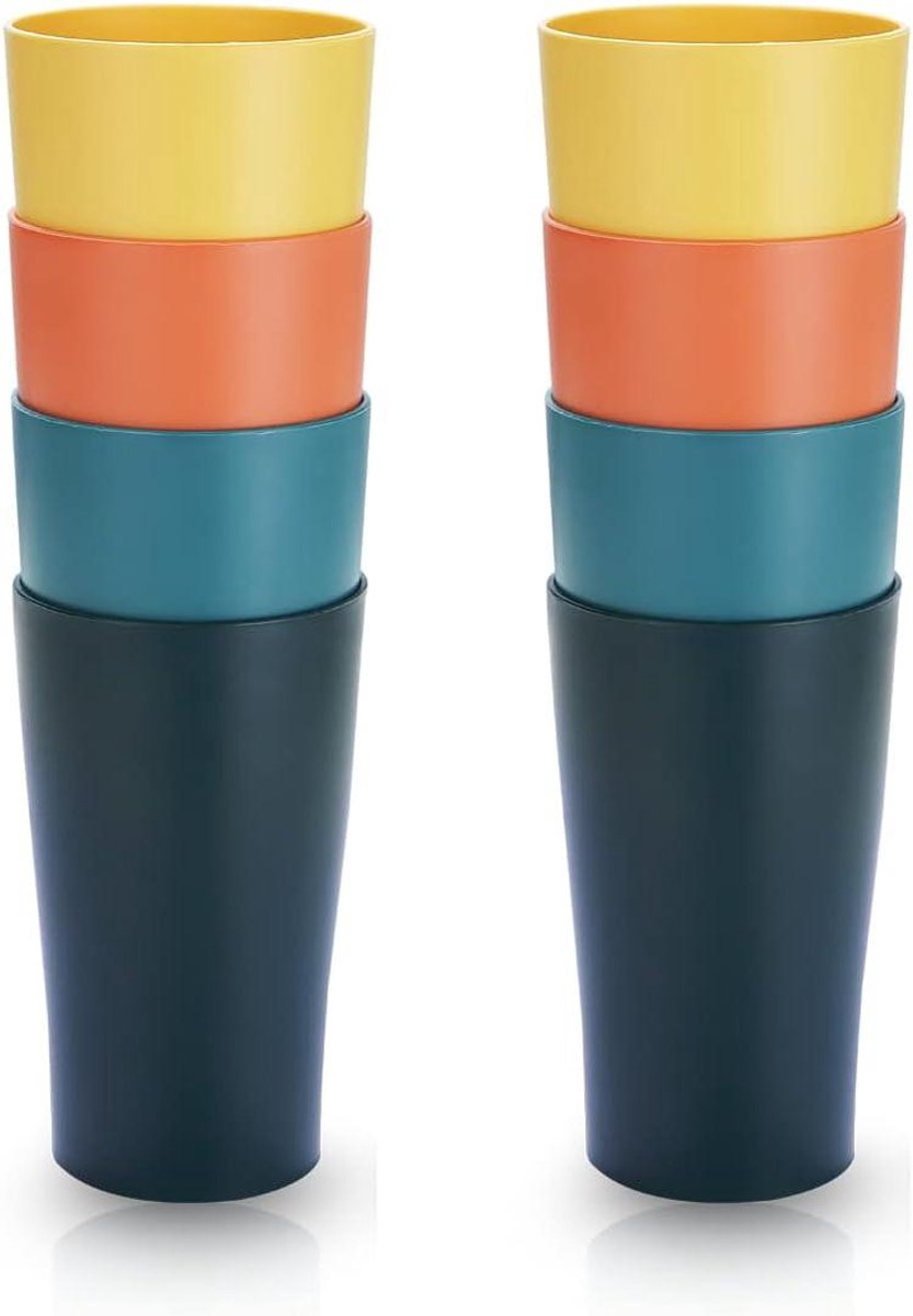 Herbruikbare Plastic Bekers - Onbreekbare Tumblers - Kamperen en Reizen - BPA-Vrij Materiaal - 8 Stuks - Kleurrijk