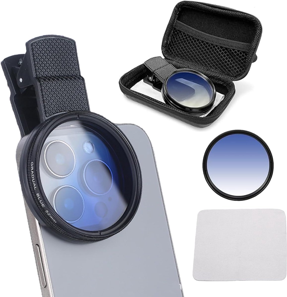 CPL-filter 52mm voor smartphones, clip-on lens voor outdoor fotografie, inclusief reinigingsdoek en opbergdoos