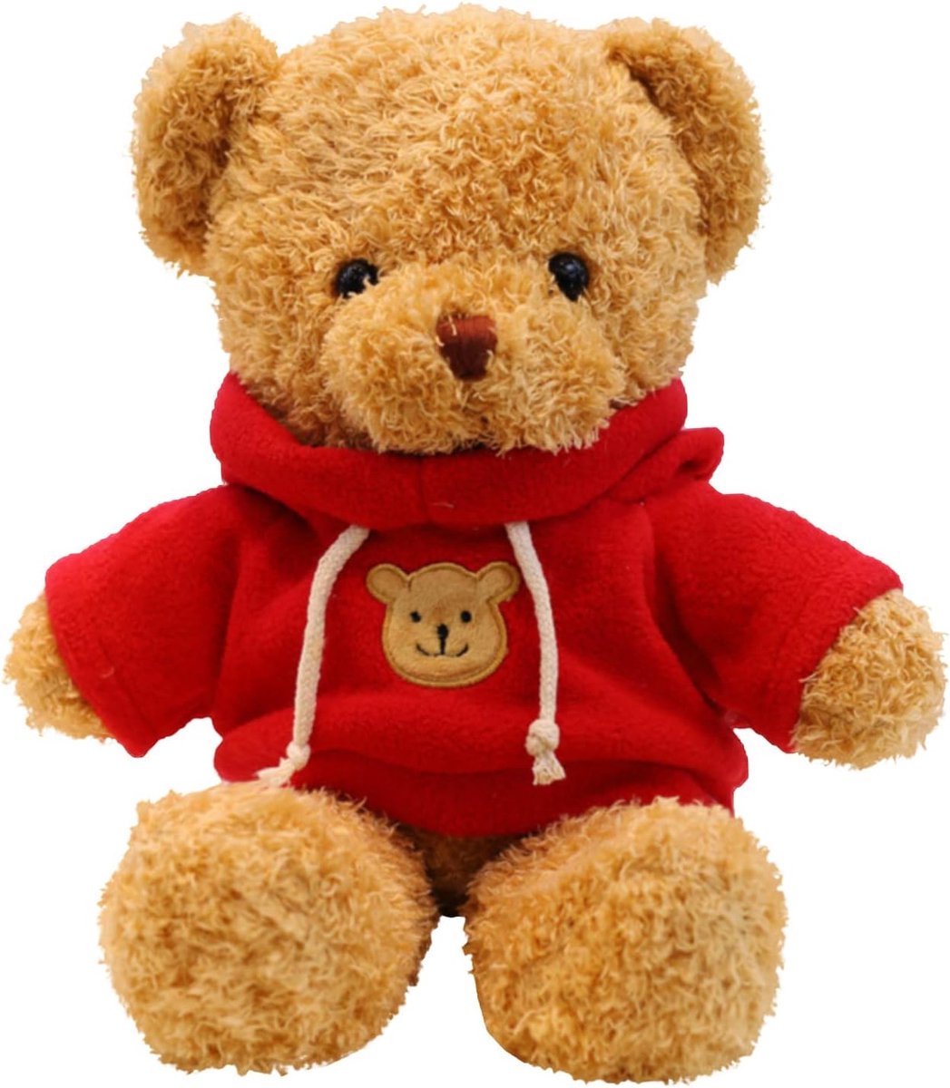 JeiibrZui Teddybeer Zacht Pluche Knuffelbeer Met Cap - 30 Cm - 1 Stuk - Rood - Cadeau Voor Kinderen En Volwassenen