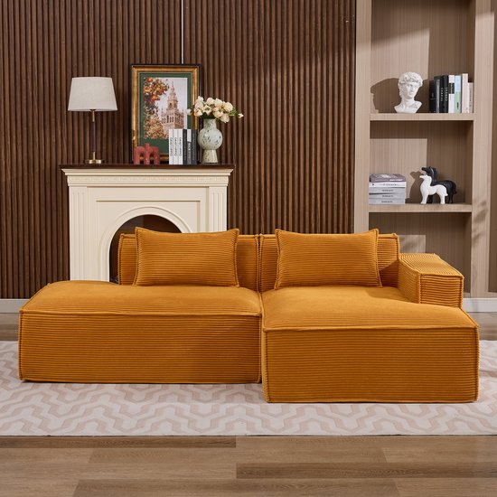 Wishdor 3-Zits Bank - Compact Ontwerp En Veerkrachtige Zitting - Moderne Stijl - Voor Woonkamer - Polyester - Mosterdgeel - 235 Cm