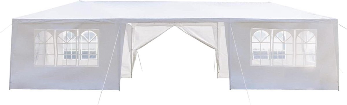 Tuinpaviljoen Feesttent - Partytent Luifel - Feesten Organiseren - 8 Verwijderbare Zijwanden - 3x9m - Wit