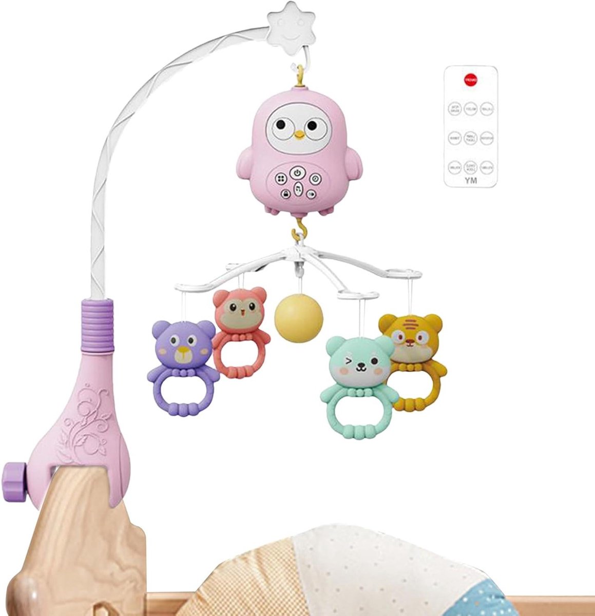 Mobiel wieg - Baby mobiel Wieg accessoire - Baby slaap stimuleren - Met muziek en rotatie - 40x25x48 cm - Roze