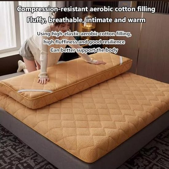 Japanse Futonmatras - Vloerbed Opvouwbaar - Ruimtebesparend Slapen - Traagschuim Vulling - 135 x 200 cm - Beige — afbeelding 3
