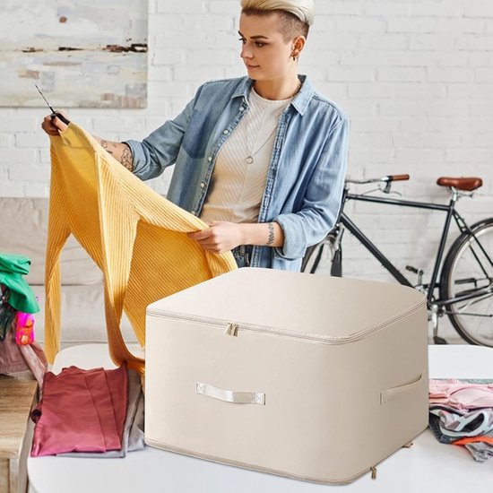Dekbed Opbergzakken - Kleding Organizer - Kast Opbergen - Ruimtebesparend Compressie - 54x42x30cm - Beige — afbeelding 4