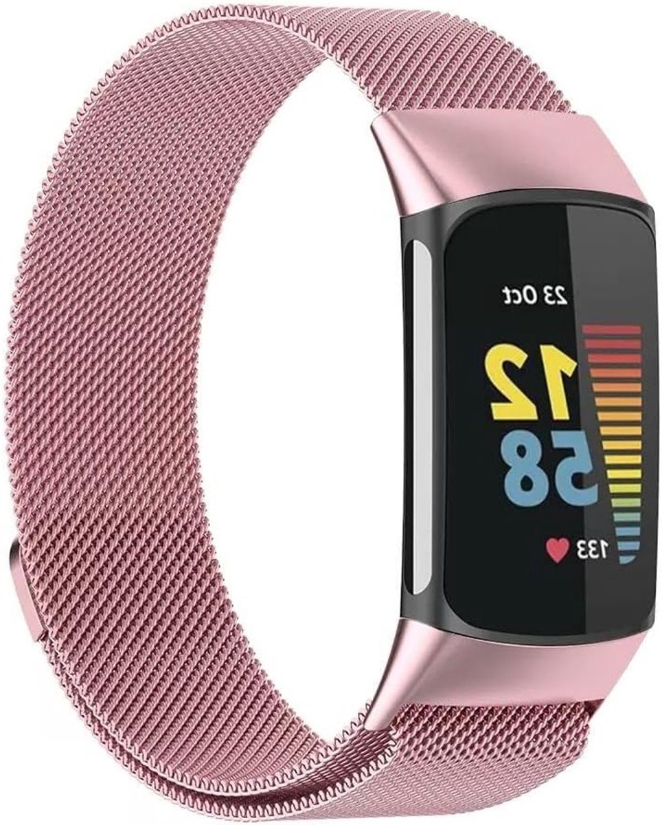 Verstelbare RVS Vervangbanden voor Fitbit Charge 6/Charge 5, Magnetisch, Roze, Geschikt voor Dames en Heren, Duurzaam en Stijlvol