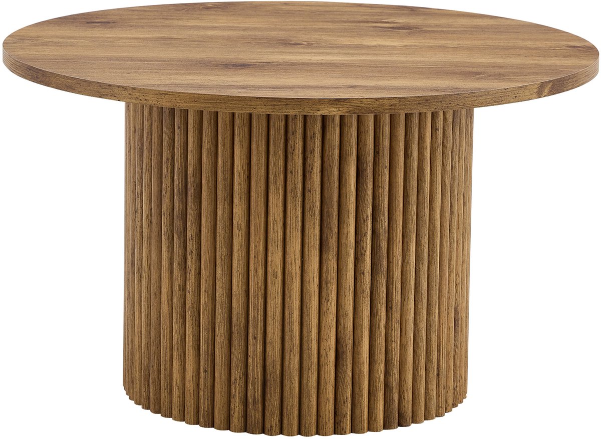 Salontafel - Ronde bijzettafel - Romeinse zuilen - Ø 70 cm - Retro-luxe stijl - Geschikt voor de woonkamer - Houtkleur