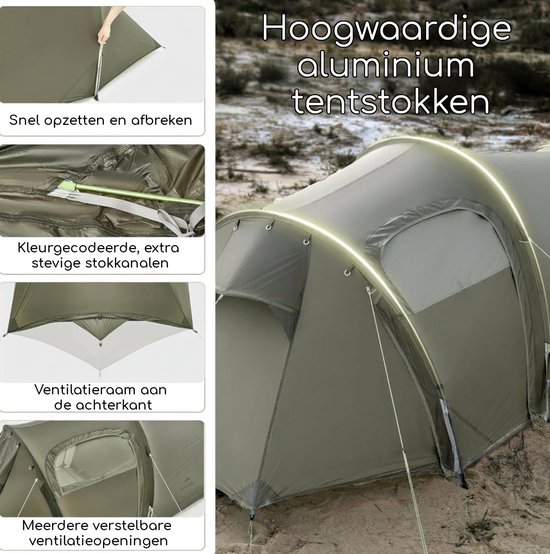Naturehike® Opalus UL 3 - 3-persoons ultralichtgewicht tent met voortent - 4-seizoenen tunneltent - 15D 1500MM - Waterdichte trekkerstent & backpack tent - Olijfgroen van Merkloos — afbeelding 5
