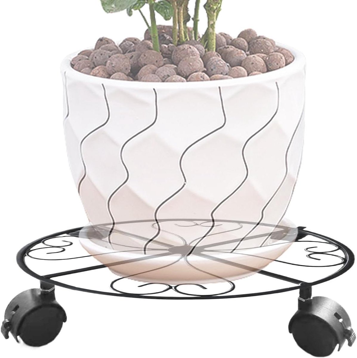 Plantenhouder met wielen - Verrijdbare plantentrolley - Planten Verplaatsen - Vergrendelbare rollen - 31 x 31 x 6 cm - Zwart