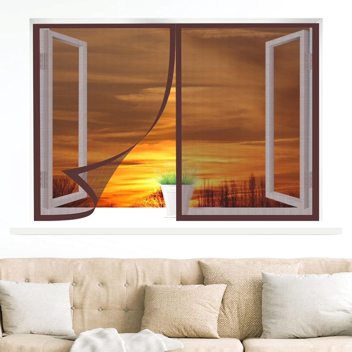 Horren voor raam - Insectengaas klamboe - Insecten buiten houden - Magnetische bevestiging - 55 x 120 cm - Bruin
