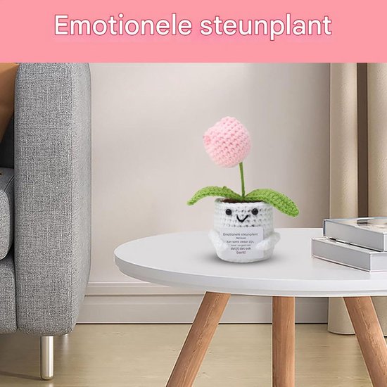 Inspirational Support Flower, Crochet Knitted Plush, Soft and Lightweight, Handmade Positive Companion Gift for Men, Women and Work, Home, or Travel 5.12 Inches Pink — afbeelding 4