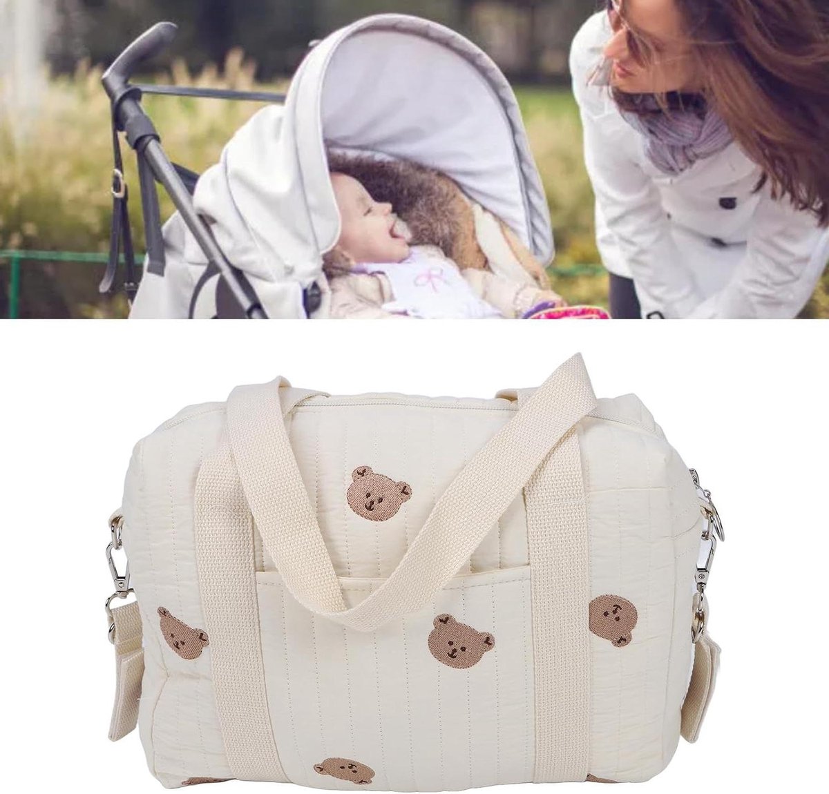 Kinderwagen Organizer - Opbergtas Baby - Babybenodigdheden Meenemen - Grote Capaciteit - 34 x 31 cm - Katoen