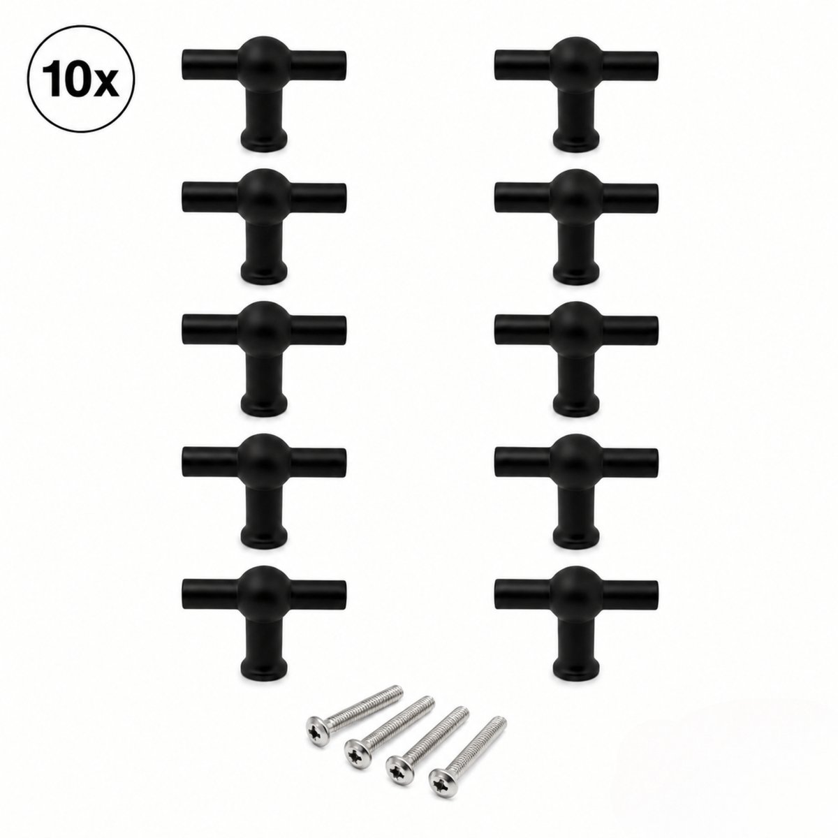 10X Kastknoppen Zwart RVS - T-Greep - Knoppen voor keukenkast - deurknopjes - Meubelknoppen / Kastknoppen zwart