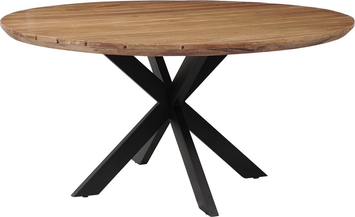 Sfeerwonen Enzo Tuintafel Rond - 130 cm – Mangohout Naturel – Outdoor – Swiss Edge – Matrix Spinpoot Zwart - 6 personen thumbnail 5