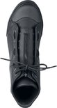 Zwarte hoge sneaker met ritssluiting, veters en rubberen neus, bovenaanzicht.