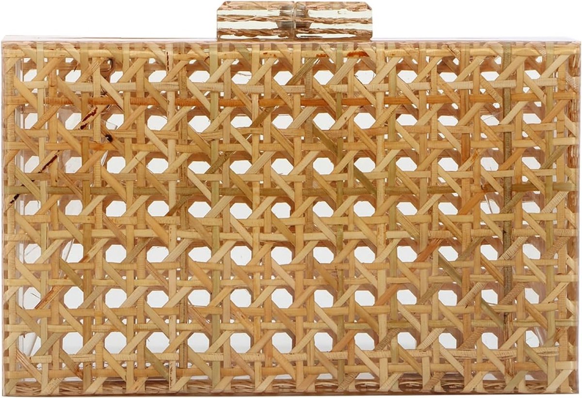 Chique Vierkante Clutch Tas Dames - Rotan Geweven Handtas voor Feestjes en Avondjes Uit