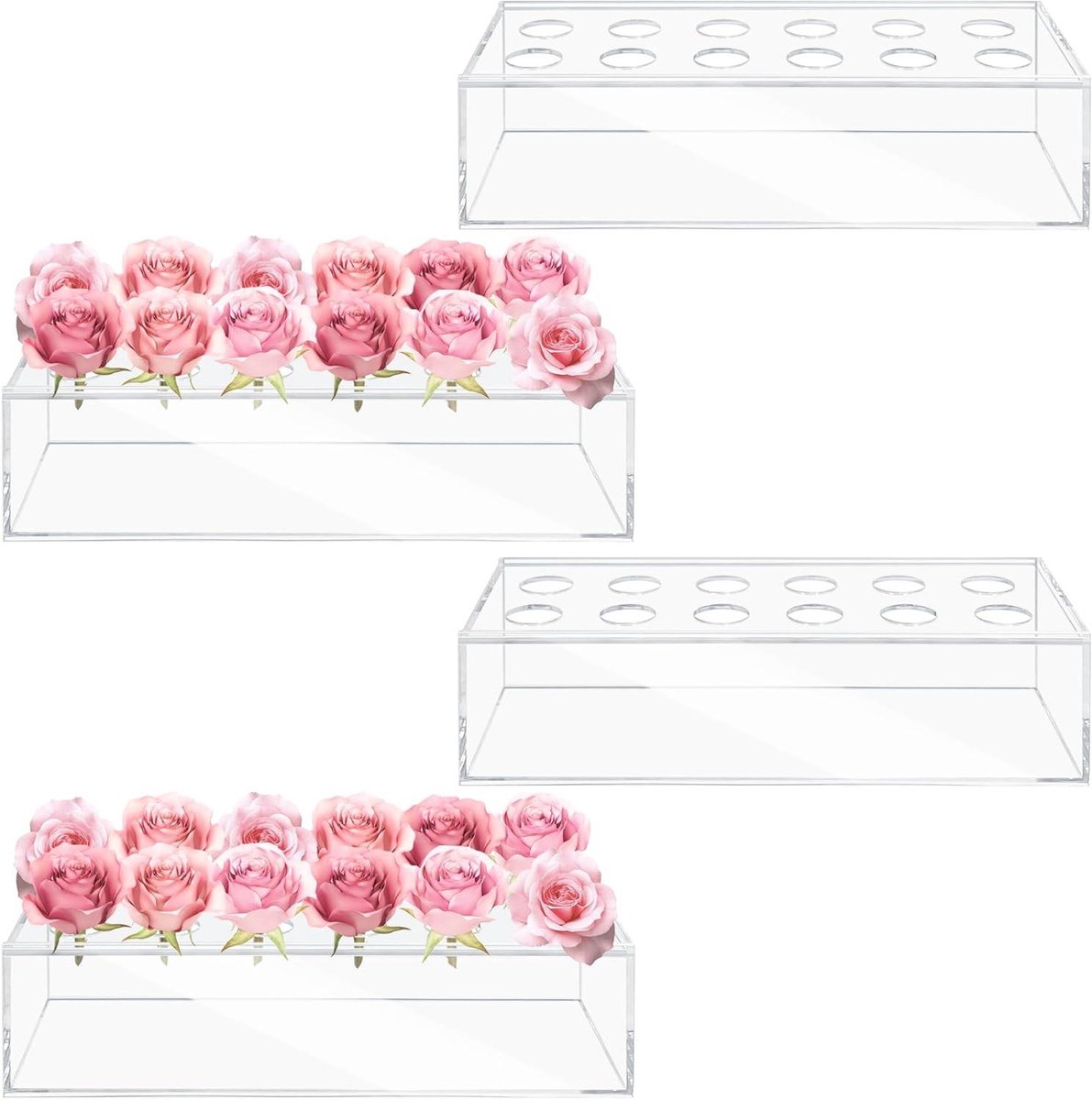 Acryl Bloemenvazen - Lange Vazen - Bloemstukken Maken - Meerdere Gaten Deksel - 4 Stuks - Transparant