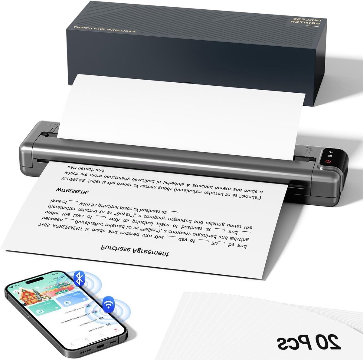 Draagbare Printer - Mobiele Printer - Onderweg Printen - Inkless Thermisch Printen - A4 formaat - Grijs