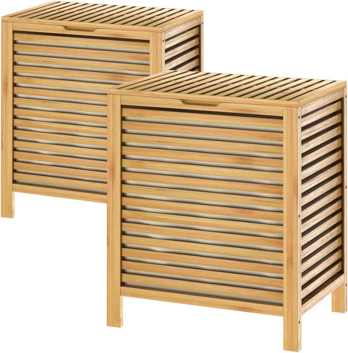Wasbox Bamboe - Wasmand Opbergkist - Was Sorteren - Vochtbestendig Gelakt - 2 stuks 62L - Bruin