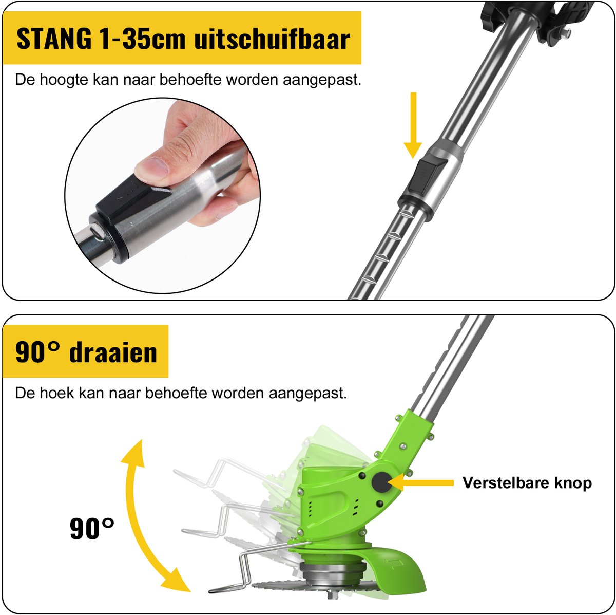 CONENTOOL Accu Grastrimmer 21V - Kantenmaaier - Elektrische Grasmaaier - Multifunctionele Bosmaaier - 2x 4.0Ah Accu’s & Verwisselbare Mesjes - Voor Tuin en Onkruid – foto 7
