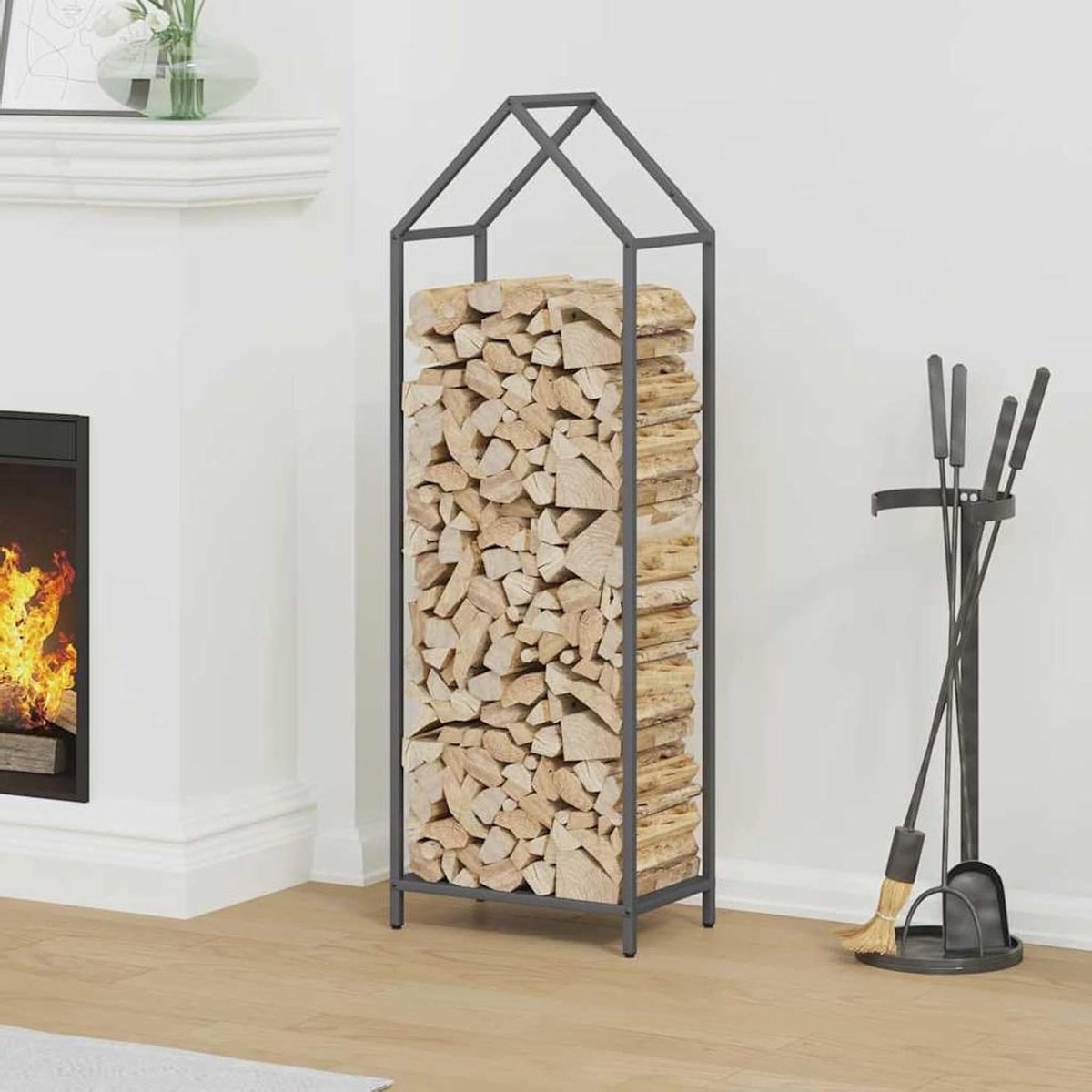 Brandhoutrek - Haardhout opslag - Haardhout opslaan - Koudgewalst staal - 40 x 25 x 120 cm - Antraciet
