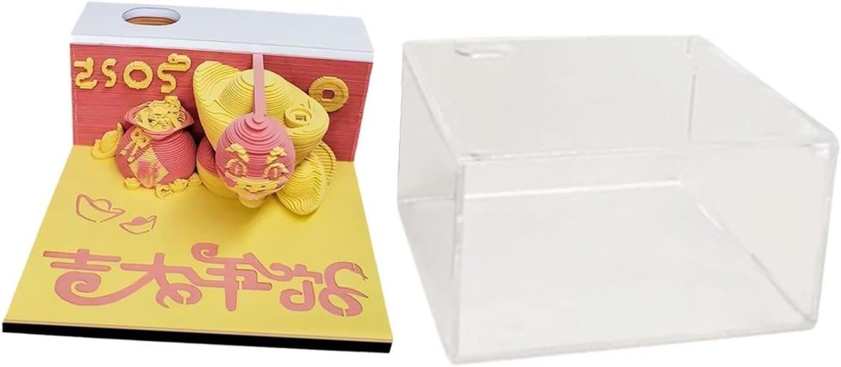 3D Memo Pad - Slangenkalender Notitieblok - Bureau Organisatie - Uniek 3D Papiersnijwerk - 9x9x4.2 cm - Multicolor