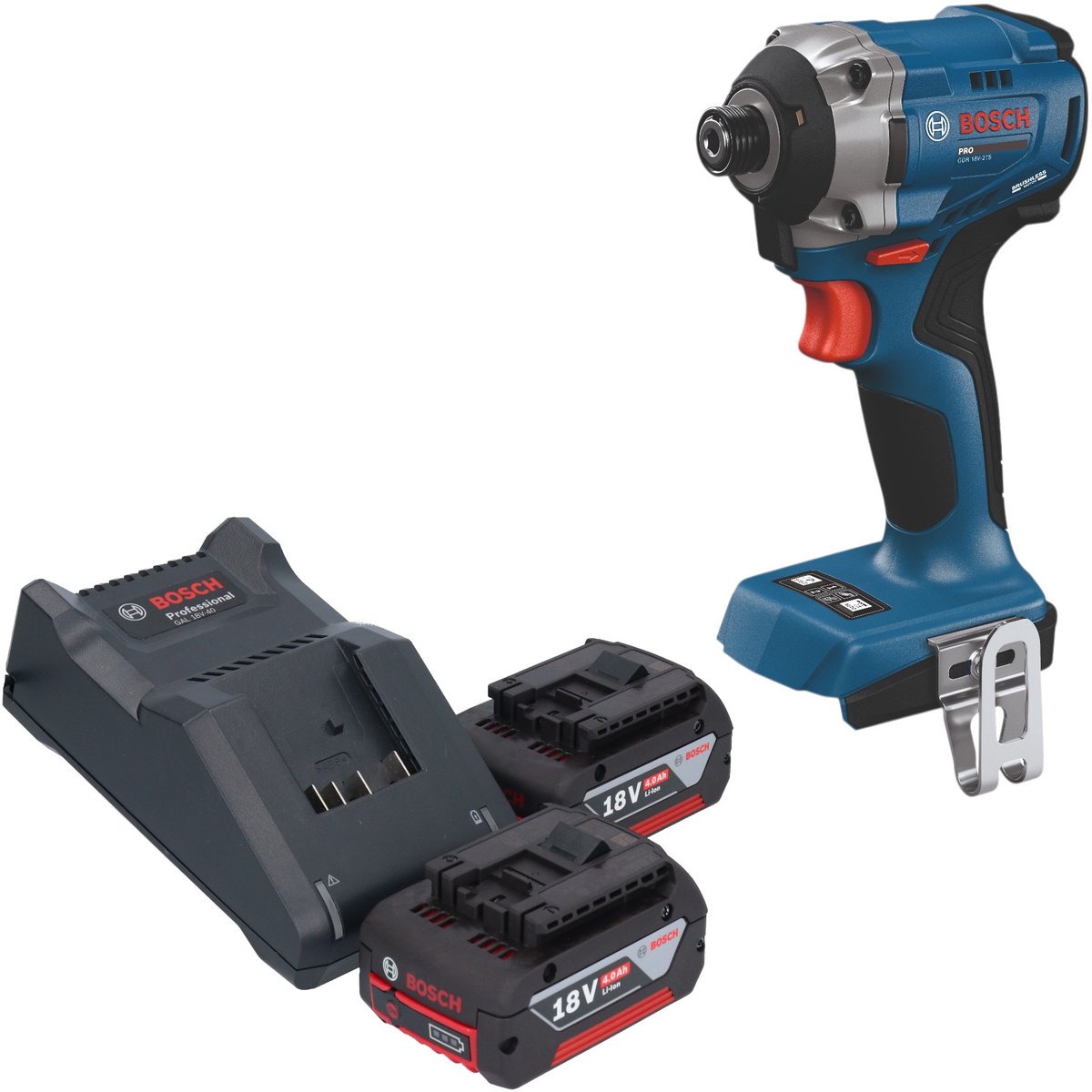 Bosch GDR 18V-215 Professional accu-slagschroevendraaier 18 V 215 Nm 1/4" borstelloos + 2x accu 4,0 Ah + oplader