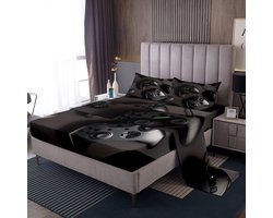 Loussiesd Gamer lakenset, kingsize gaming lakens met diepe zak, moderne gameconsole controller lakenset, joystick kamerdecoratie, zwarte beddengoedset