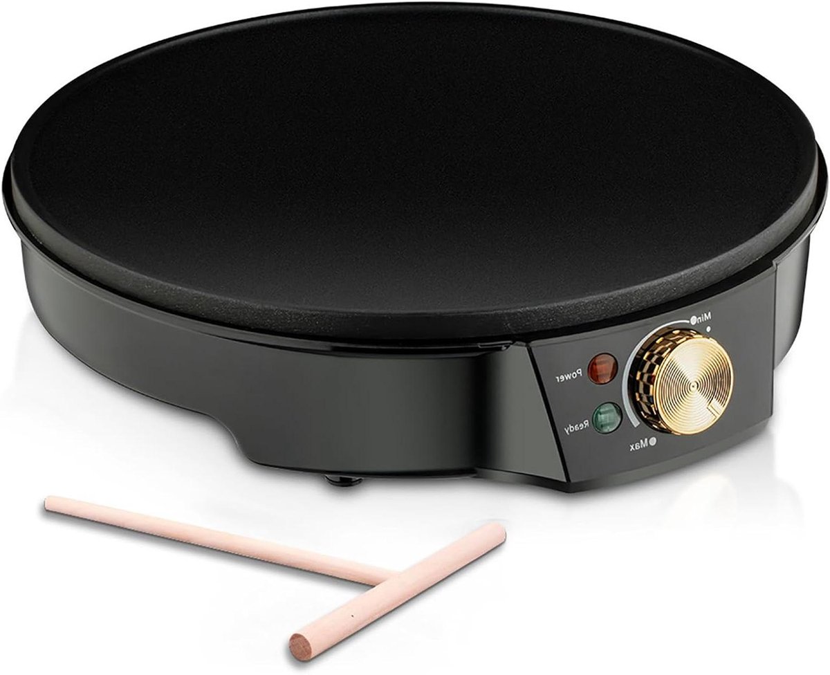 Elektrische Crêpemaker - Bakplaat - Ontbijt Maken - Instelbare Temperatuur - 30 cm Diameter - Zwart