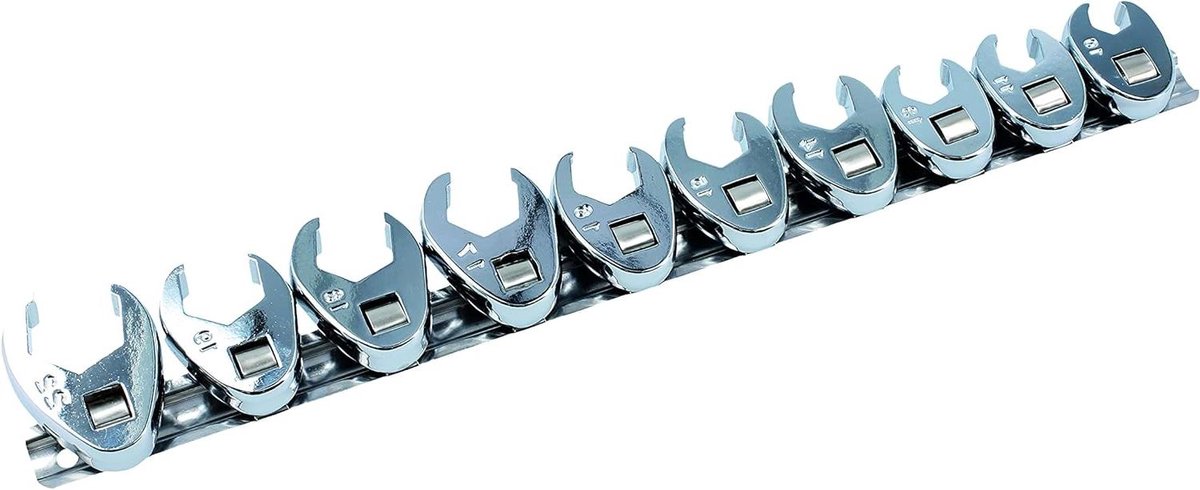 Steeksleutelset 10-delig - Kraaienpoot sleutels - Klus Klussen - Veilige grip kop - 3/8 inch - Chroom